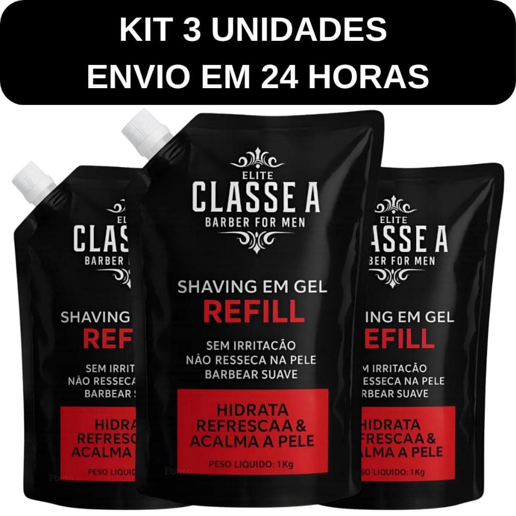 Kit 3 Shaving Gel Barbear Classe A 1kg Profissional Hidrata Refresca Acalma Pele - Envio Em 24 Horas