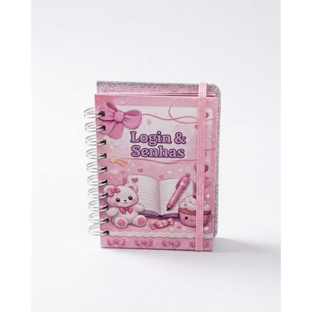 Agenda Login e Senhas - laço rosa - Controle de Senhas acesso Organizador Senhas 10x15cm