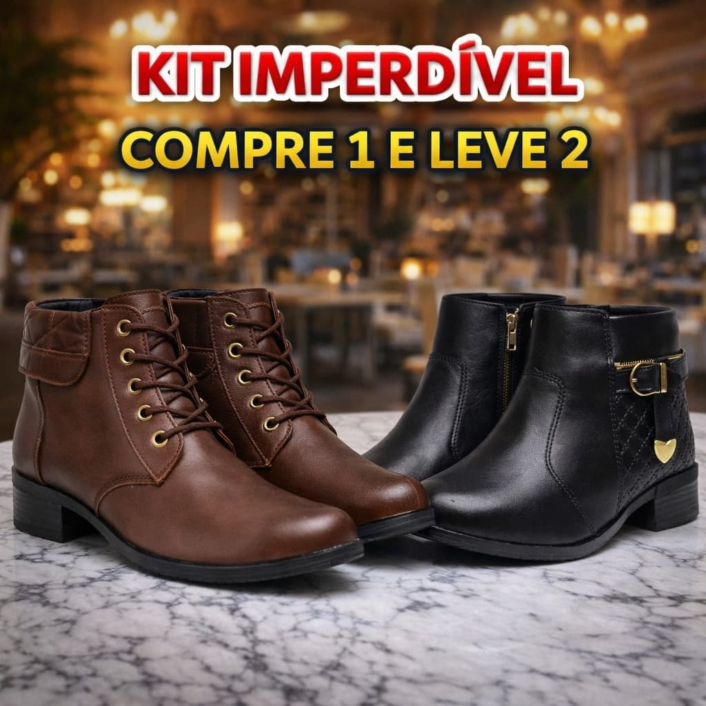 Botinha Feminina kit 2 Pares Confortável Leve Macia Envio imediato