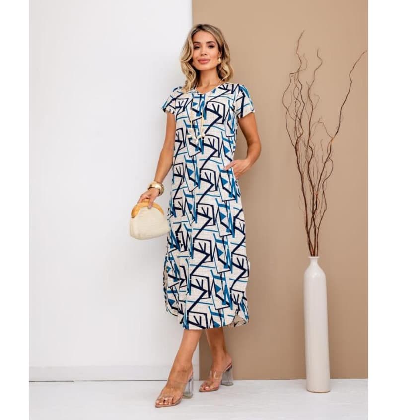Vestido Longo Feminino midi moda evangelica com manga e bolso veste 38 a 44