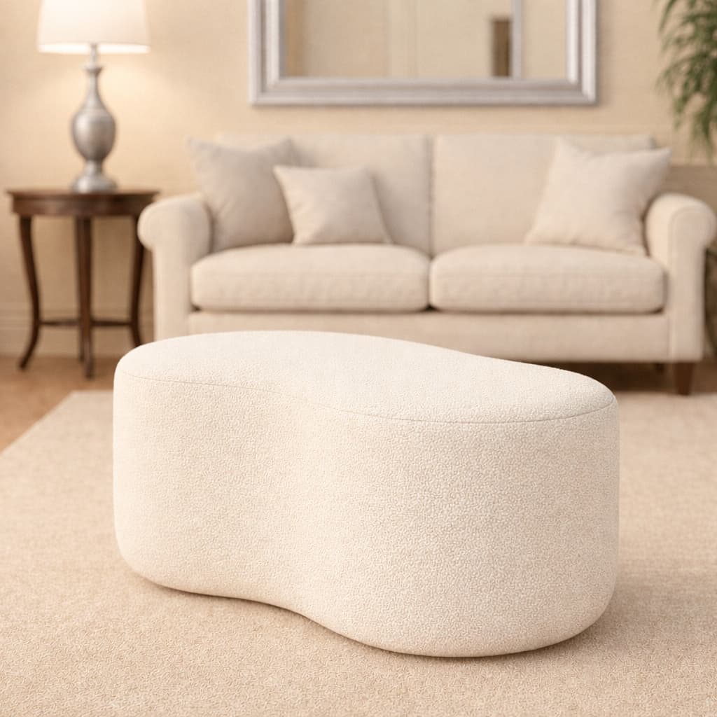 Puff Decorativo Orgânico Feijão em Tecido Luxo Estofado Sala Quarto Recepção Puff Design Elegante