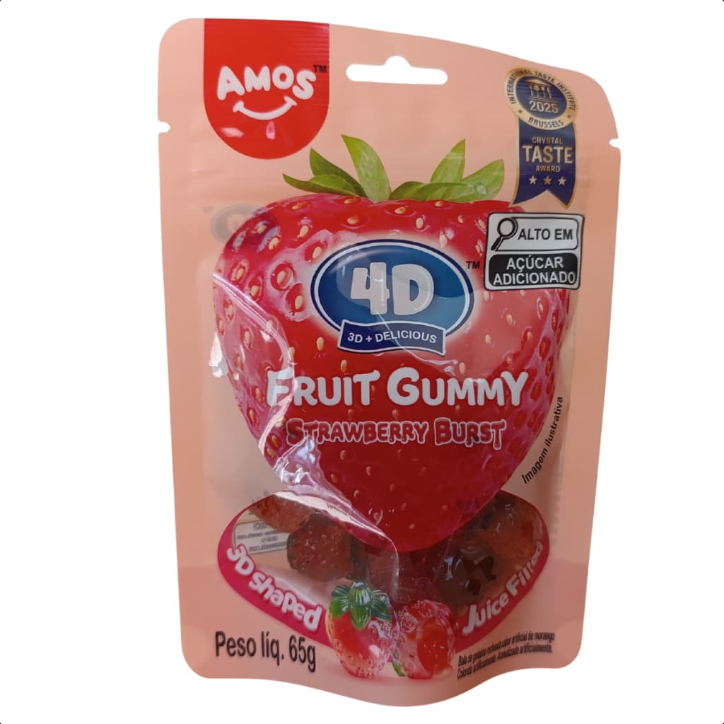 Amos 4D Gummy Strawberry 65g Doce Importado
