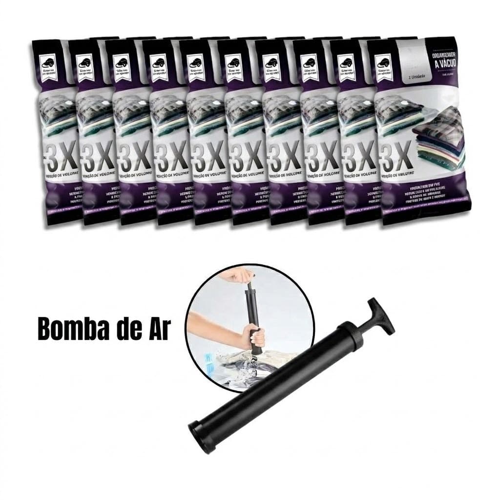 KIT Saco À Vácuo + Bomba Plástica Manual Para Saco À Vácuo Organizador Clink 3 ou 5 Peças (a bomba é somente 1 unidade)