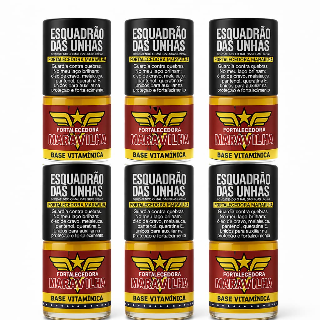 Kit 6 Base Vitamínica de unha Fortalecedora Maravilha 9ml Esquadrão das Unhas com Vitaminas - Razon Cosmeticos