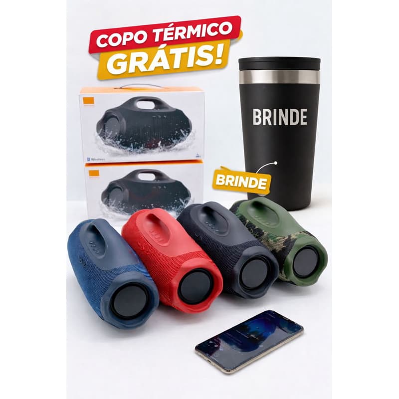 Caixa de Som Bluetooth Modelo 4 36cm 120W Potência Super Bass + Copo Térmico Brinde