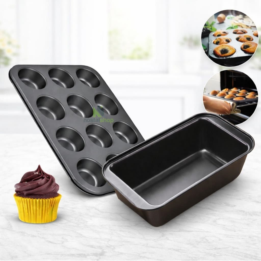 Kit forma de cupcake 12 Cavidades Forma de pão Assadeira Antiaderente Forma de bolo quindim