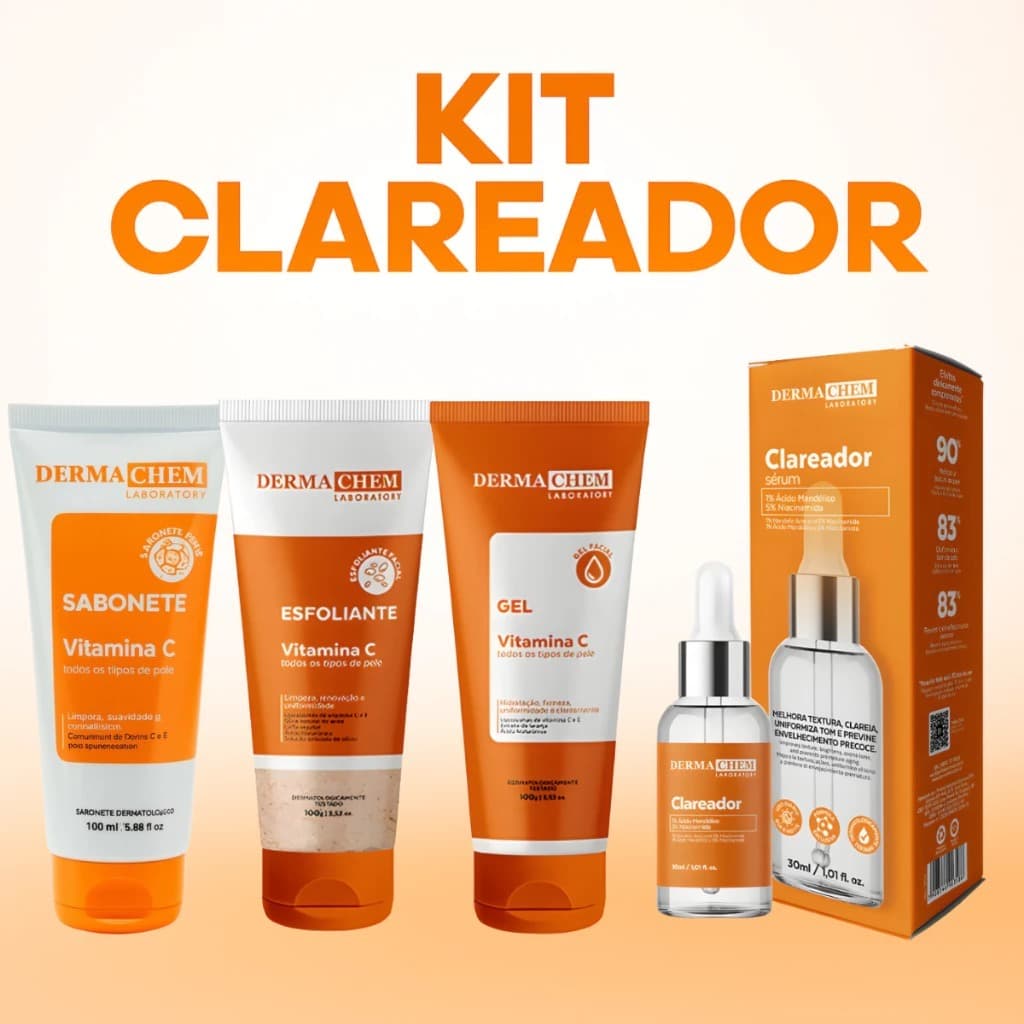 Kit Skin Care Anti Idade Clareador Facial Melasma Vitamina C peles com Manchas Dermachem
