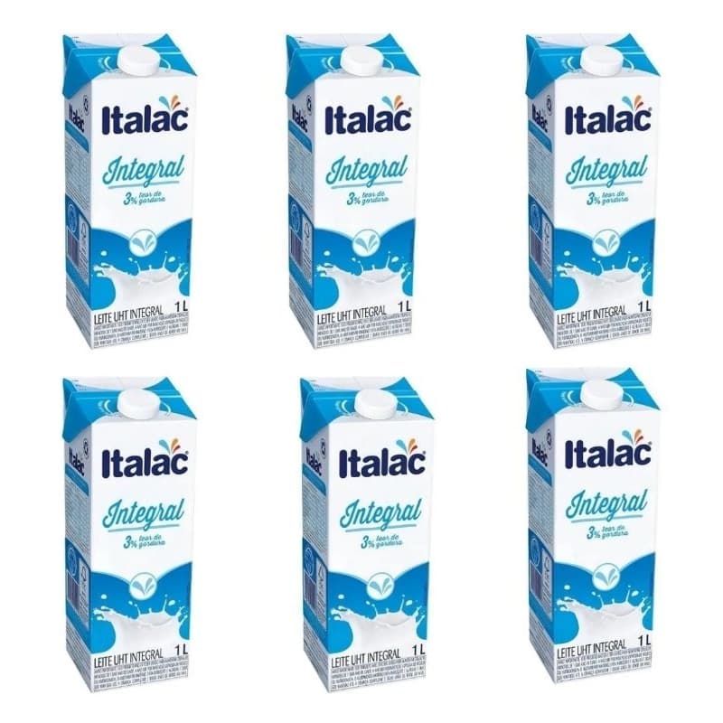 Leite integral italac 1 litro UHT longa vida com 6 unidades