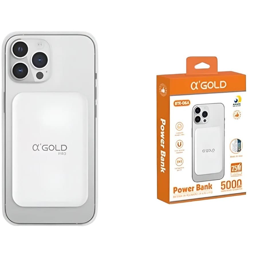 Carregador Power Bank 5000mah A'GOLD BTE-06 Magnético Indução Sem fio 7.5w Para iPhone XR 11 12 13 14 15 16 17
