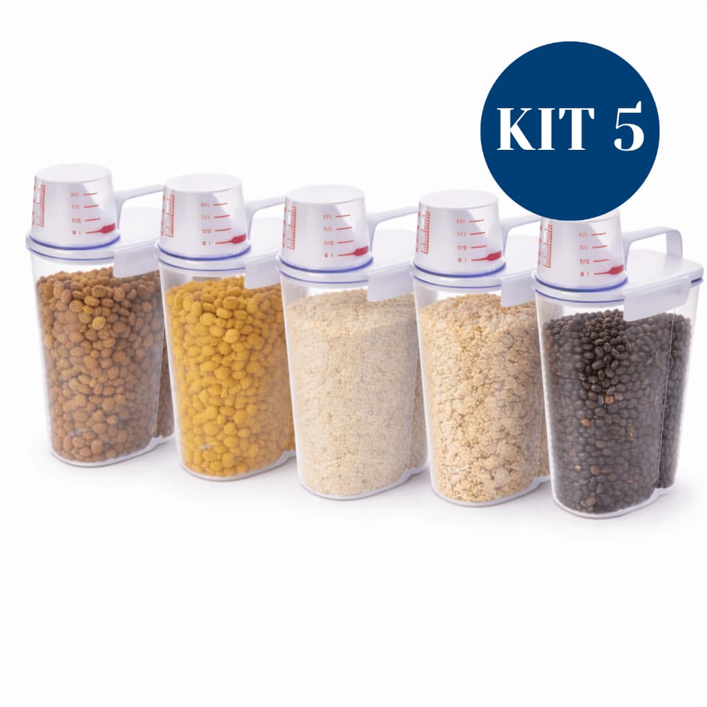 Kit 5und Pote Mantimentos Hermetico Armazenamento Medidor 2l