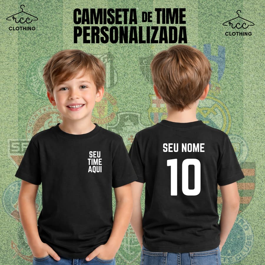 Camiseta INFANTIL Personalizada Menino e Menina - Com Sua Estampa de seu TIME - 100% Algodão