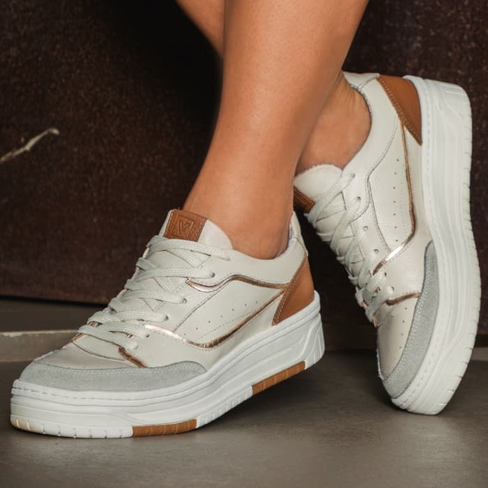 Tênis Feminino Vittal Couro Legítimo Aura Solado Flatform Confortável Estiloso