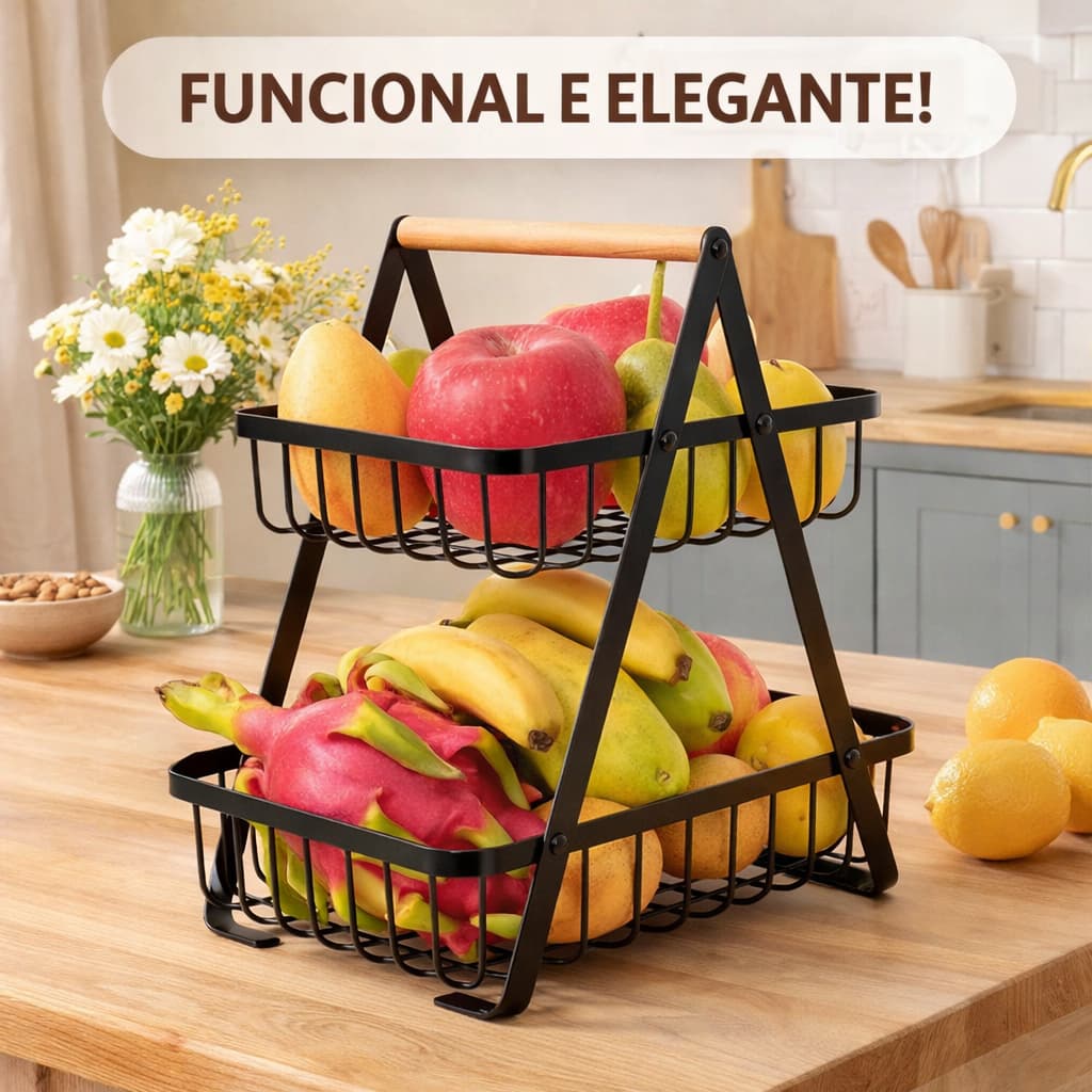 Fruteira de Mesa Aço Inoxidável 2 Andares Articulada