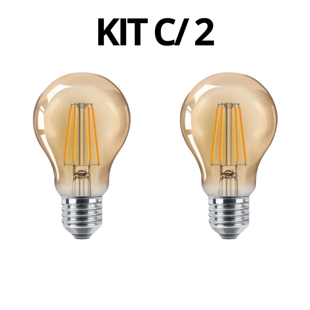 Kit c/ 2 Lâmpada Filamento Retro A60 4W 2400K E27 LED Âmbar Vintage Kit 2
