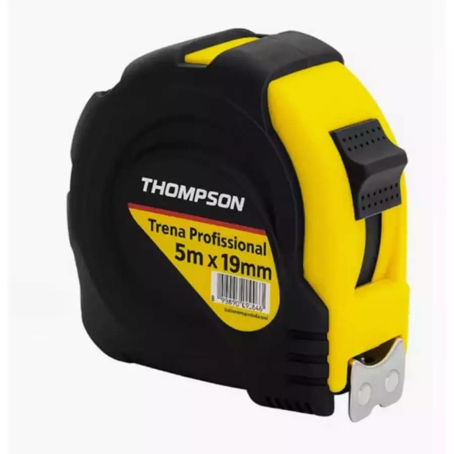 Trena Métrica 5 Metros Emborrachada Thompson com Ima Trava Clipe Aço Resistente Precisa para Uso Profissional