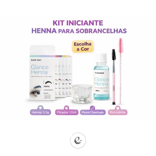 Kit Henna Sobrancelhas Glance Rare Way + Pincel + Dappen + Escovinha | Kit Iniciante Design Profissional