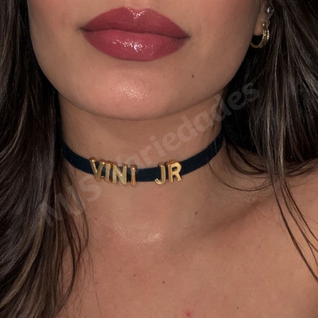 Choker Colar Personalizado Sensual Com Nome/Frase Letras Douradas Sensual com Regulagem
