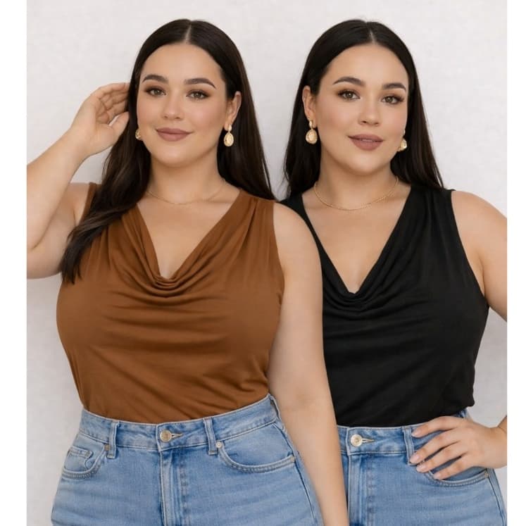 kit 2 Blusinha plus size Regata com gola boba moda primavera verão