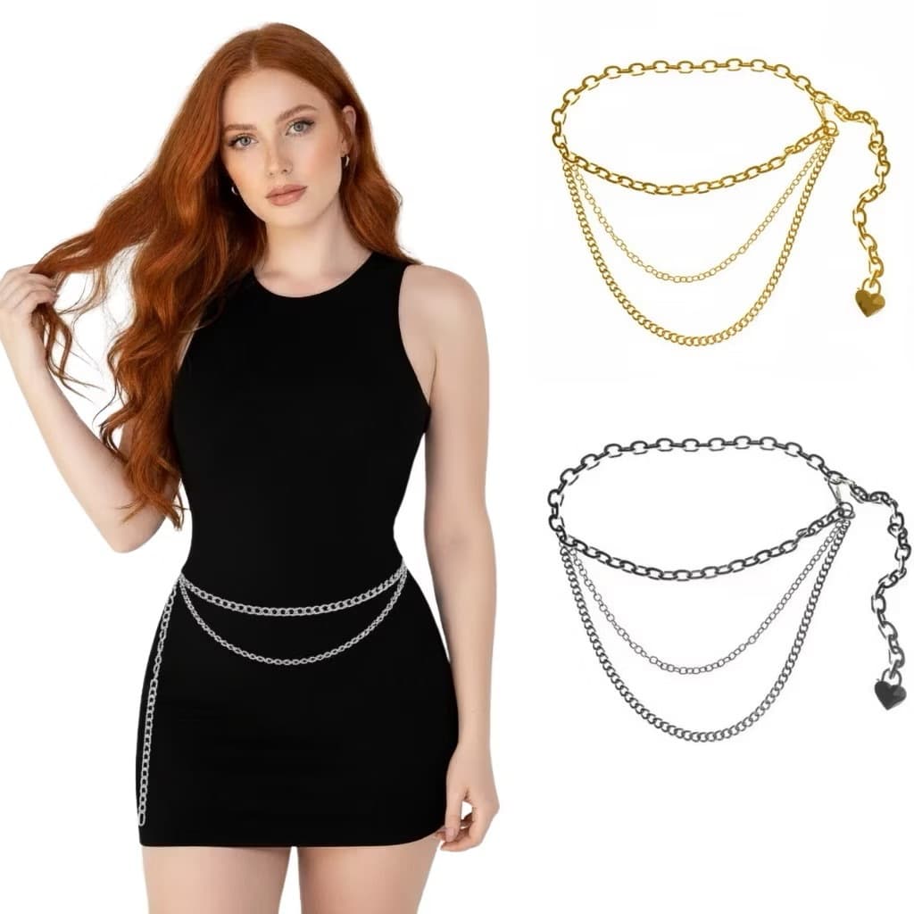 Moderno e estiloso Cintos Feminino Com 2 Corrente De Metal importado