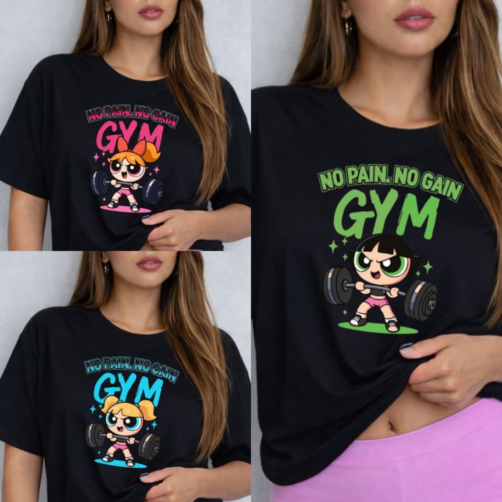 kit 3 Tshirt feminina academia blusa Fit Estilosa meninas super poderosas Gym treino 100% algodão