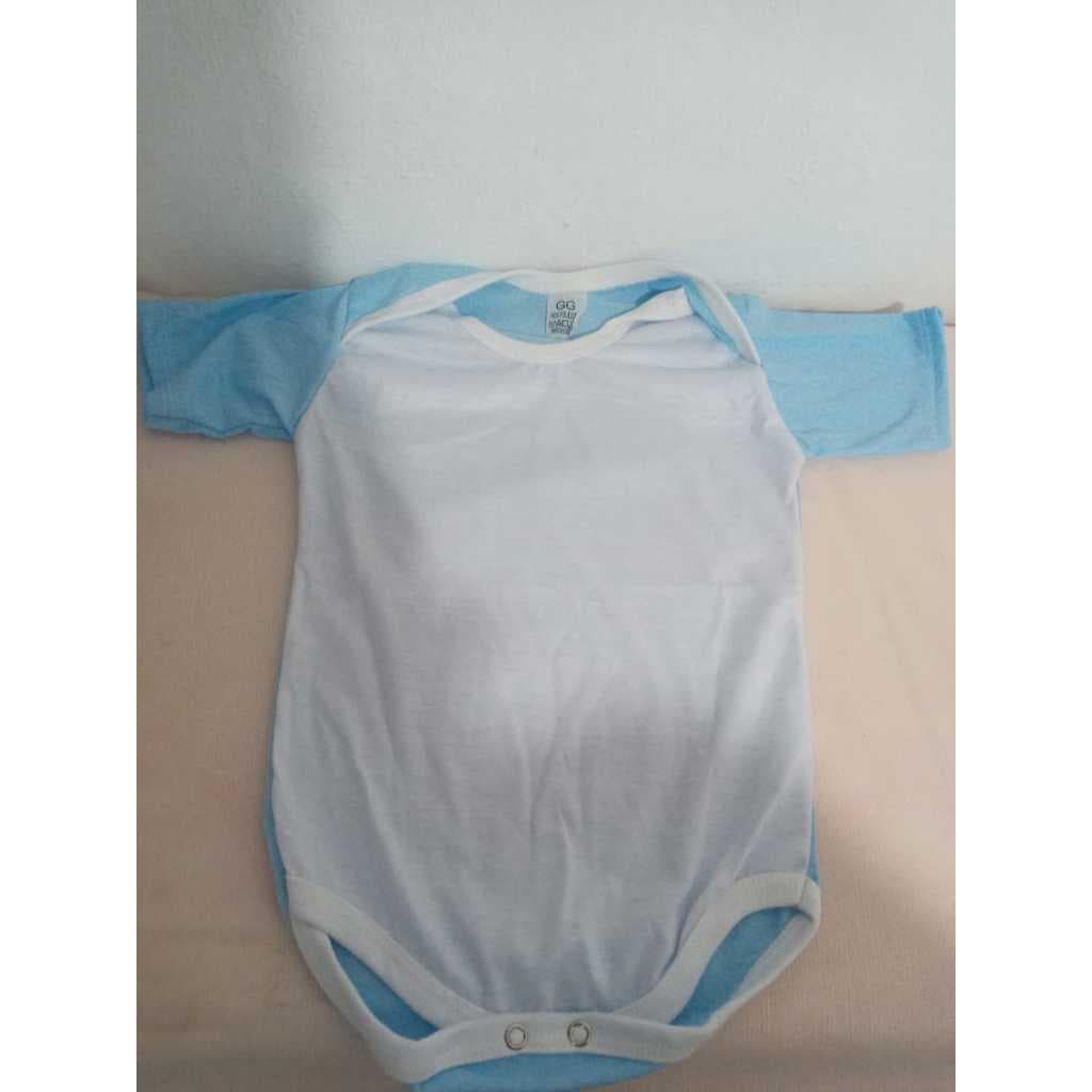 Body infantil azul e branco 100% poliéster