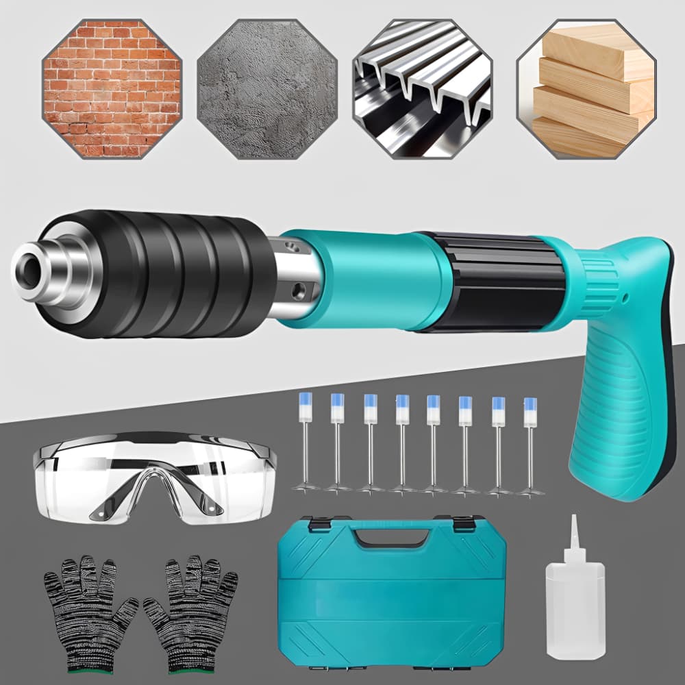 Pistola de Fixação Direta + 20 Pinos Kit Completo Prego para Drywall, Concreto e Alvenaria–Ferramenta de Impacto Manual