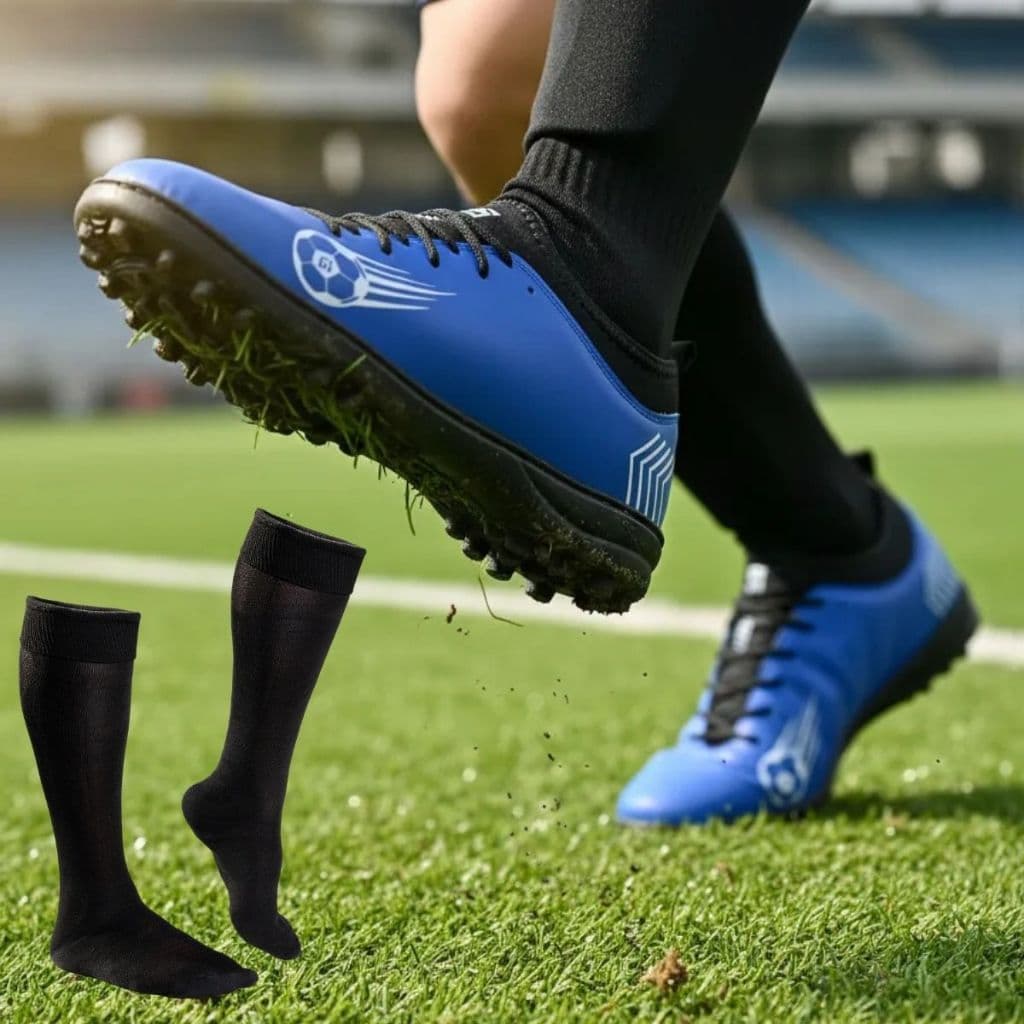 Chuteira Society Masculina Meia Grama Sintética + Meião Resistente Conforto Performance Treino Jogo