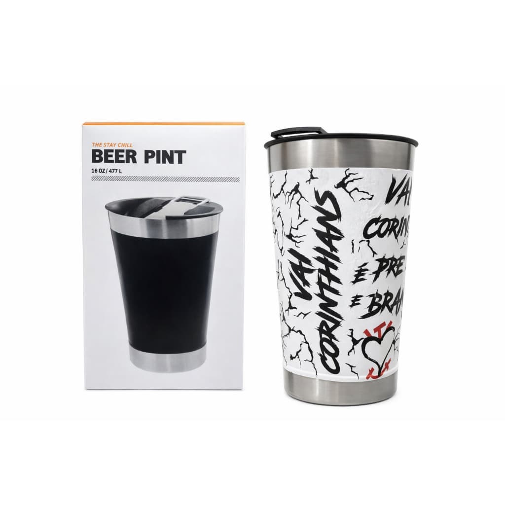 Copo Térmico Corinthians 473ml Inox com Tampa – Beer Pint 16oz Mantém Gelado Torcedor