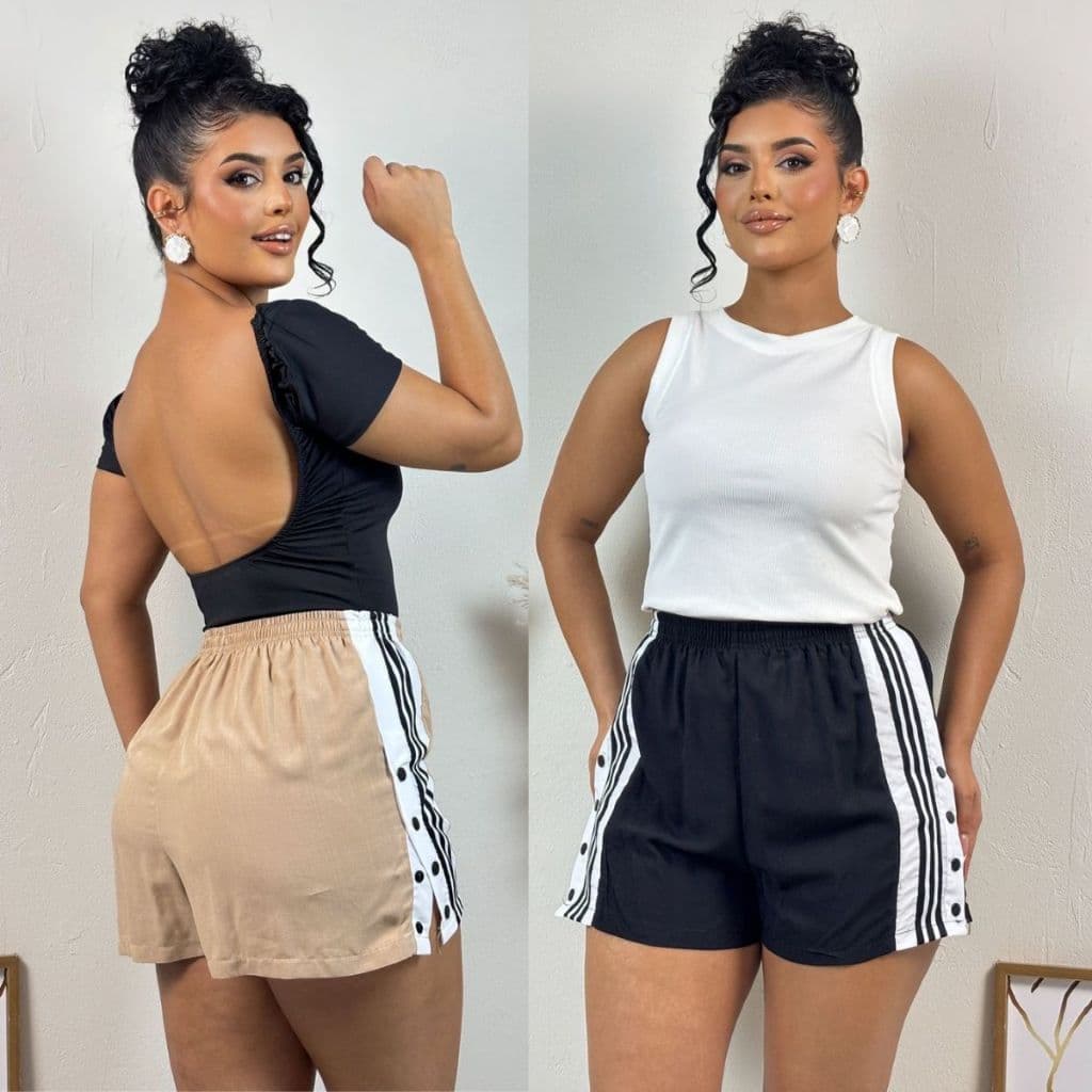 Short Feminino Moda Fitness Casual com Faixa e Abertura Lateral Botões P M G GG Esportivo Academia Treino s