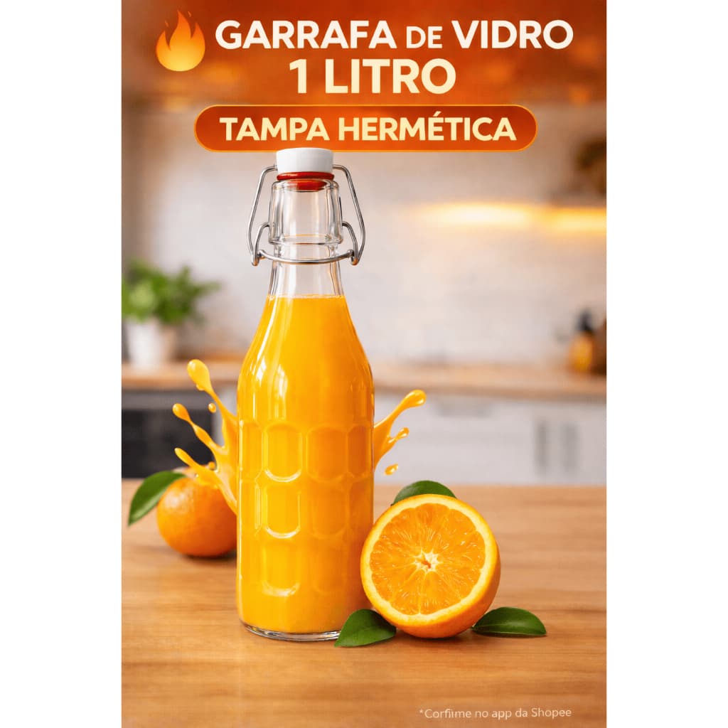 Kit 2 Garrafas Vidro Transparente Hermética 1 Litro Mantém Suco Fresco Água com Tampa