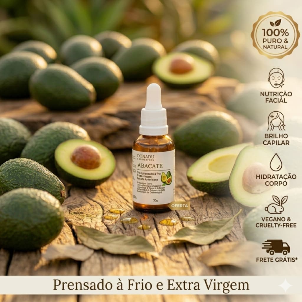 Óleo de Abacate Prensado à Frio e Extra Virgem - Cabelos Ressecados/ Cabelo Danificado
