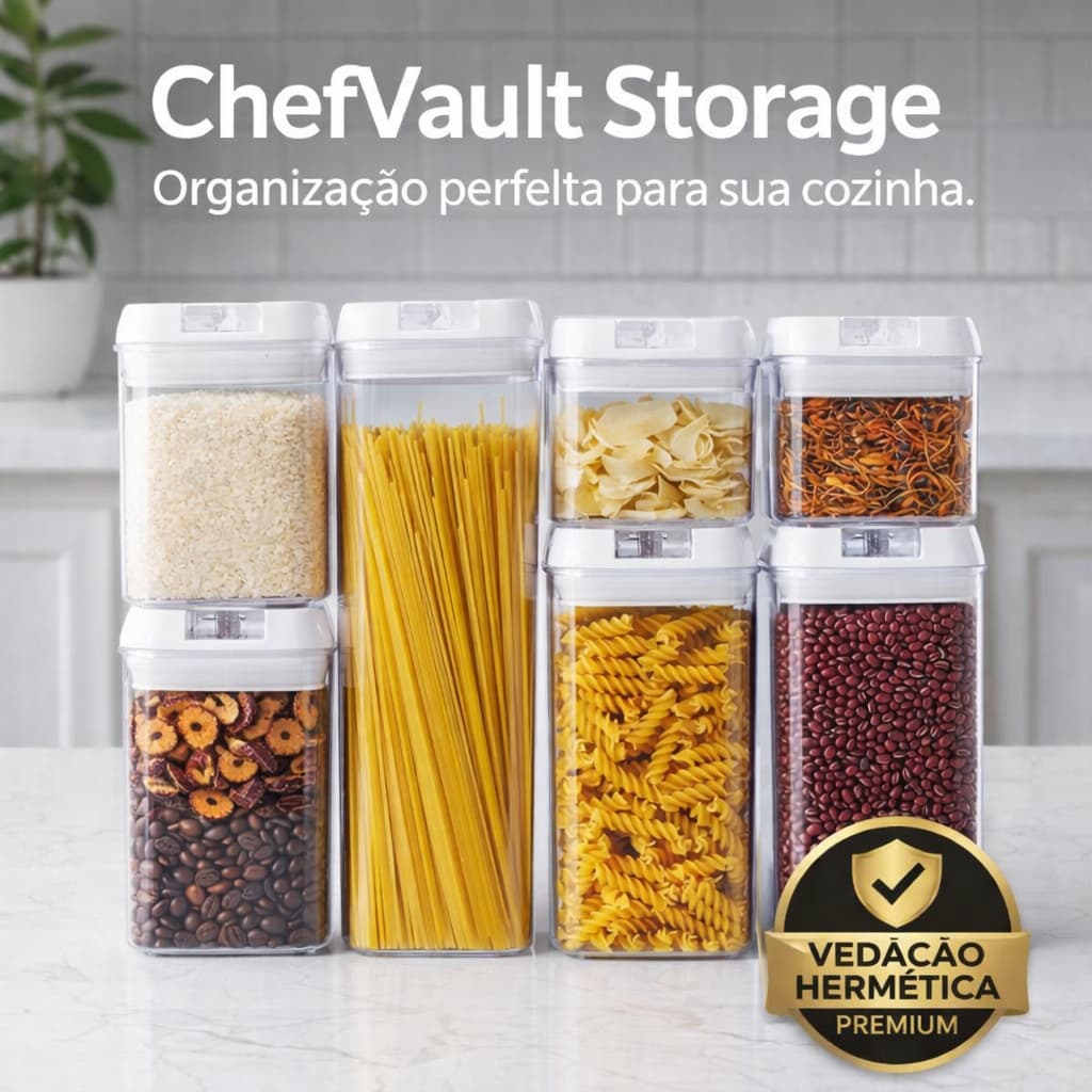Kit 7 Potes Herméticos Acrílico Organizador de Cozinha Mantimentos Vedação Premium