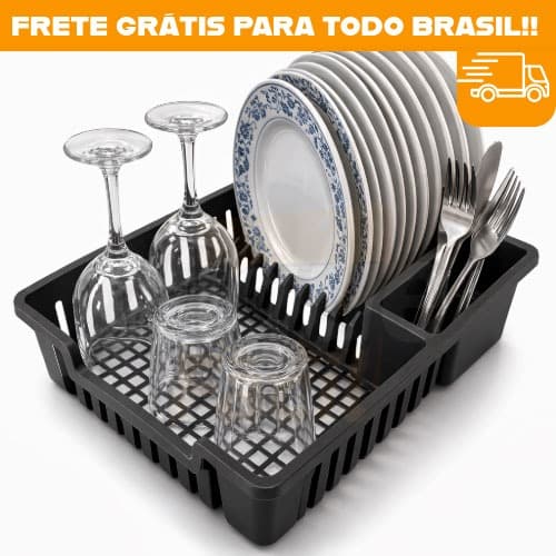 Escorredor de Louça 12 Pratos Cozinha Preto Porta Talheres Copos Plástico Resistente Organizador Pia