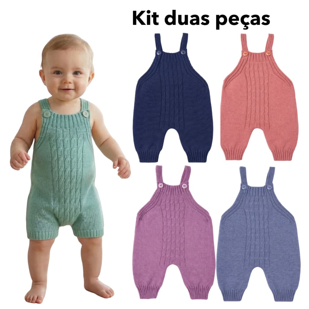Kit 2 Macacão Tricô Bebê em Malha Texturizada Premium Conforto e Qualidade
