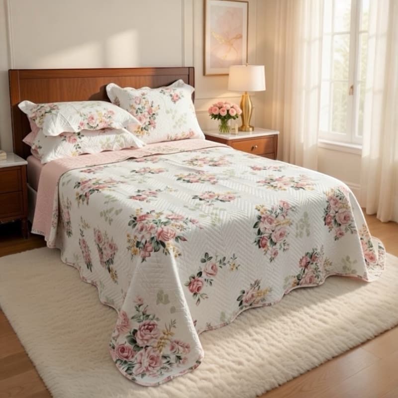 kit Colcha Cobre Leito Casal Queen King 3 Peças Dupla Face Estampada Florida Matelado Cama Box