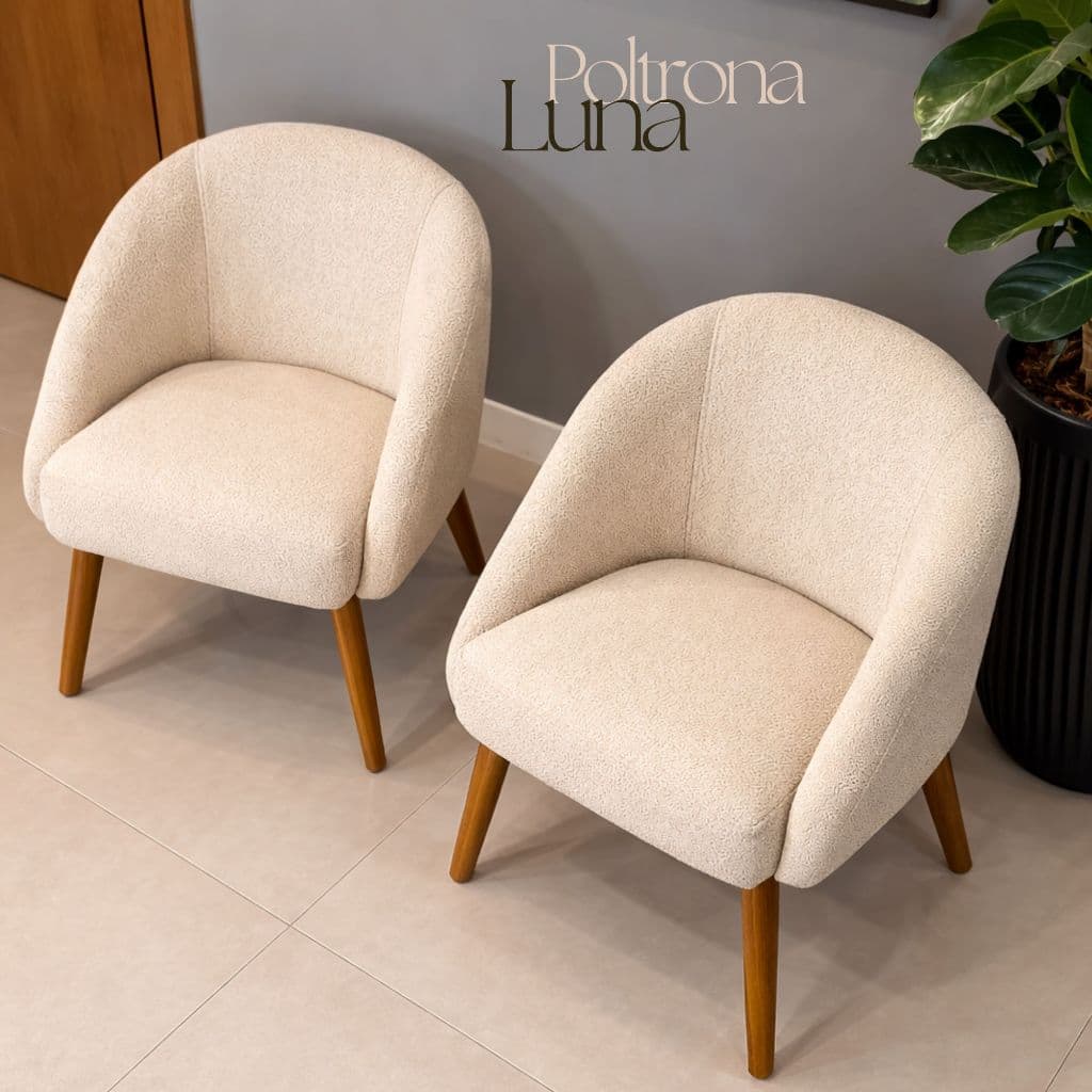 Conjunto 2 Poltronas Luna Premium Boucle, Linho Sala de Jantar, Sala de Estar, Recepção e Estética
