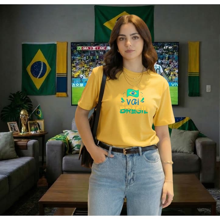 Camiseta Copa do Mundo 100% Algodão Feminina e Masculina T-shirt Gola Redonda Unissex