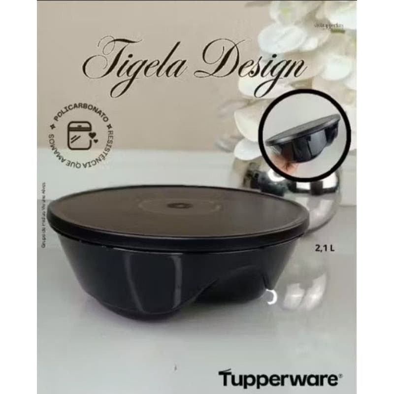 Tigela Design Policarbonato Hermética Preta Tupperware 2 Litros.