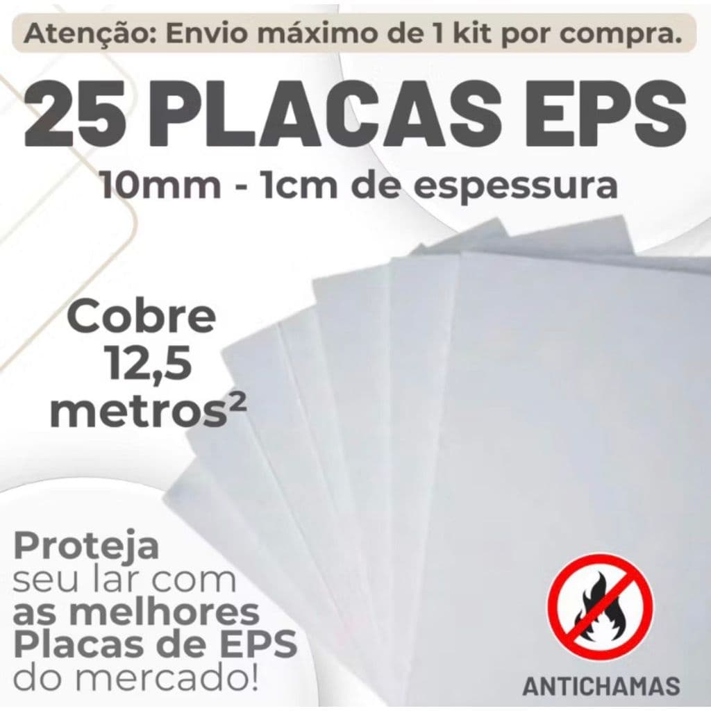 25 Placas EPS 10mm (1cm) Antichamas Forro Térmico Acústico Espessura - Envio Imediato