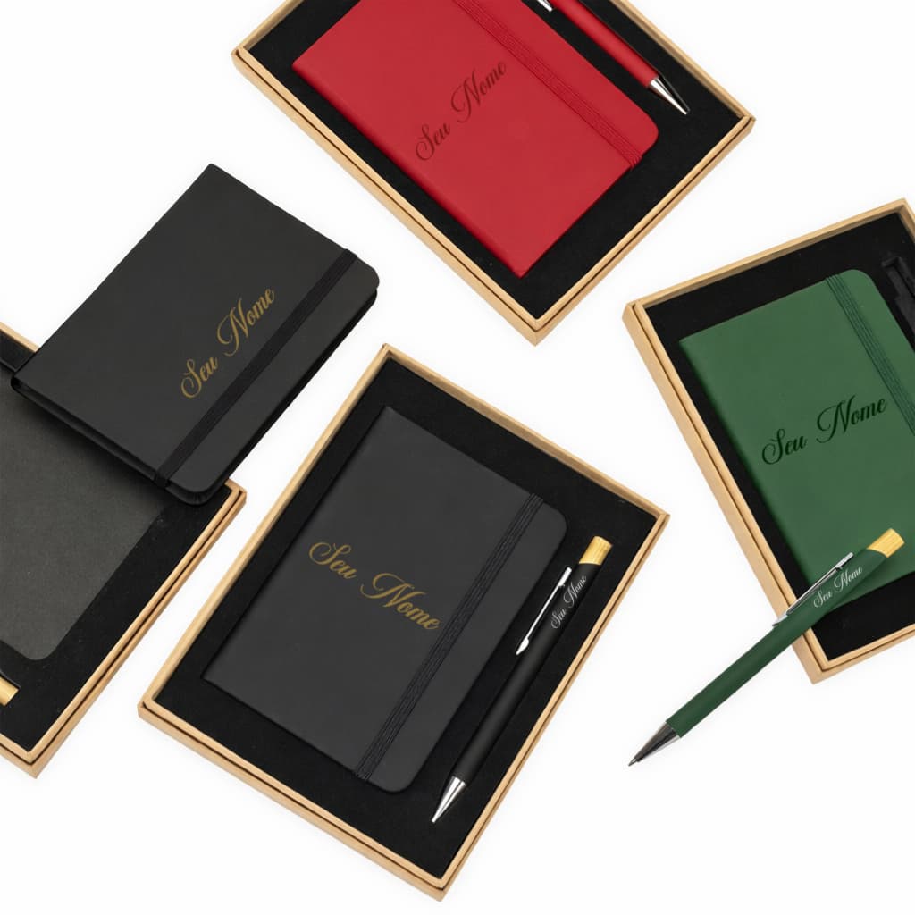 Kit Mini Caderneta e Caneta Personalizado com Caixa Presente