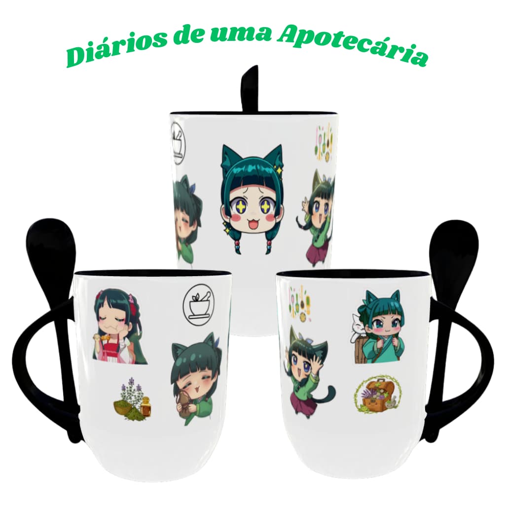 Caneca com Colher Diários de uma Apotecária 325ml | Caneca Anime Cerâmica
