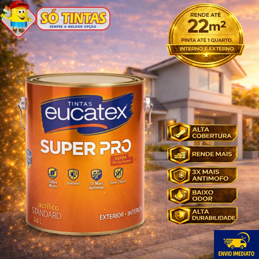 Tinta Acrílica Lavável Super Pró Fosco 3,6 Litros Eucatex, Interna e Externa, Antimofo, Várias Cores