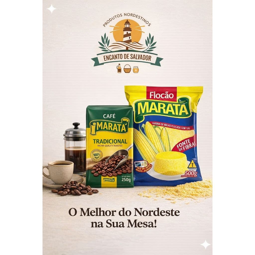 Kit Flocão de Milho Maratá (500g) + Café Tradicona Maratá (250g)  Moído e Torrado - O sabor do Nordeste
