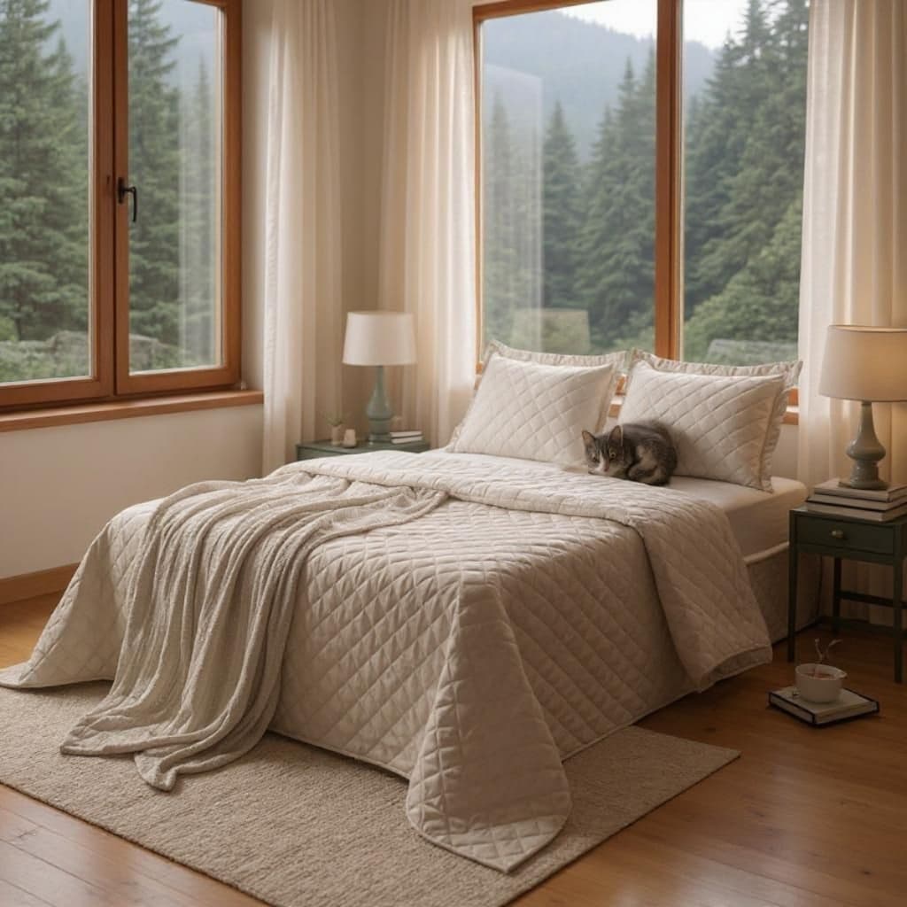 Kit Cobre Leito para Cama Casal Colcha Facilite 3 peças matelado com Porta Travesseiro