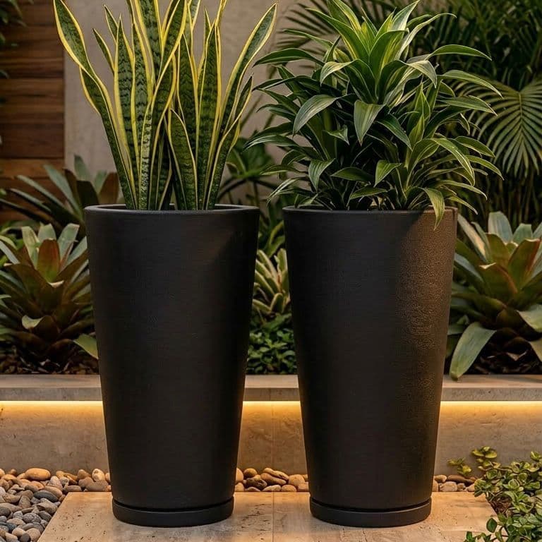 kit 2 vasos grandes texturizados em polietileno decorativo para plantas
