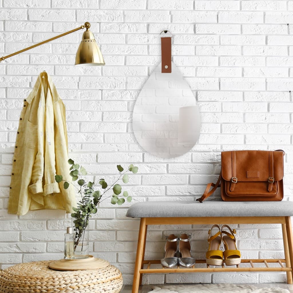Espelho Decorativo Gota com Alça de Couro 20x30cm – Design Moderno e Elegante