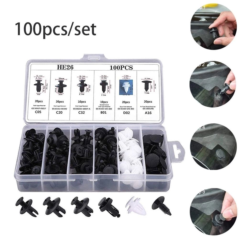 100 Pcs Fixador Automático Clipe Mista Corpo Do Carro push Pino Retentor Rebite Parar kit Guarnimento Da Porta Painel