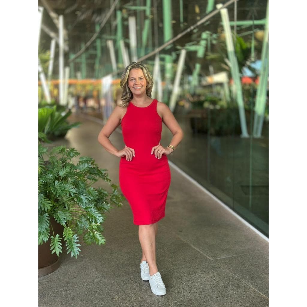 Vestido Midi Feminino Canelado com Modelagem Confortável em Tamanho Único