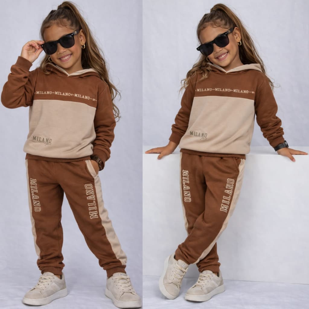 Conjunto Infantil Feminino Moletinho de Inverno com Capuz do 2 ao 14 anos