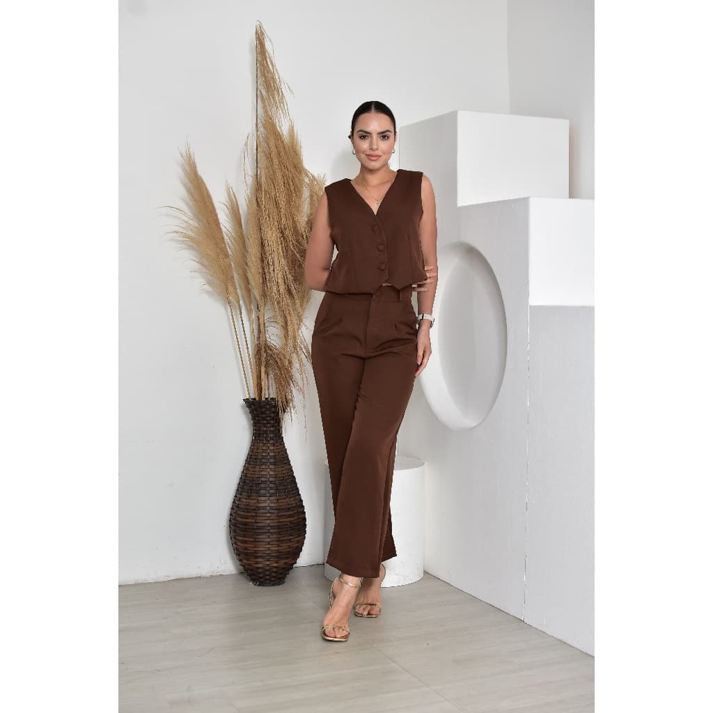 Conjunto Feminino Calça  Colete Elegante Casual e Social em Alfaiataria